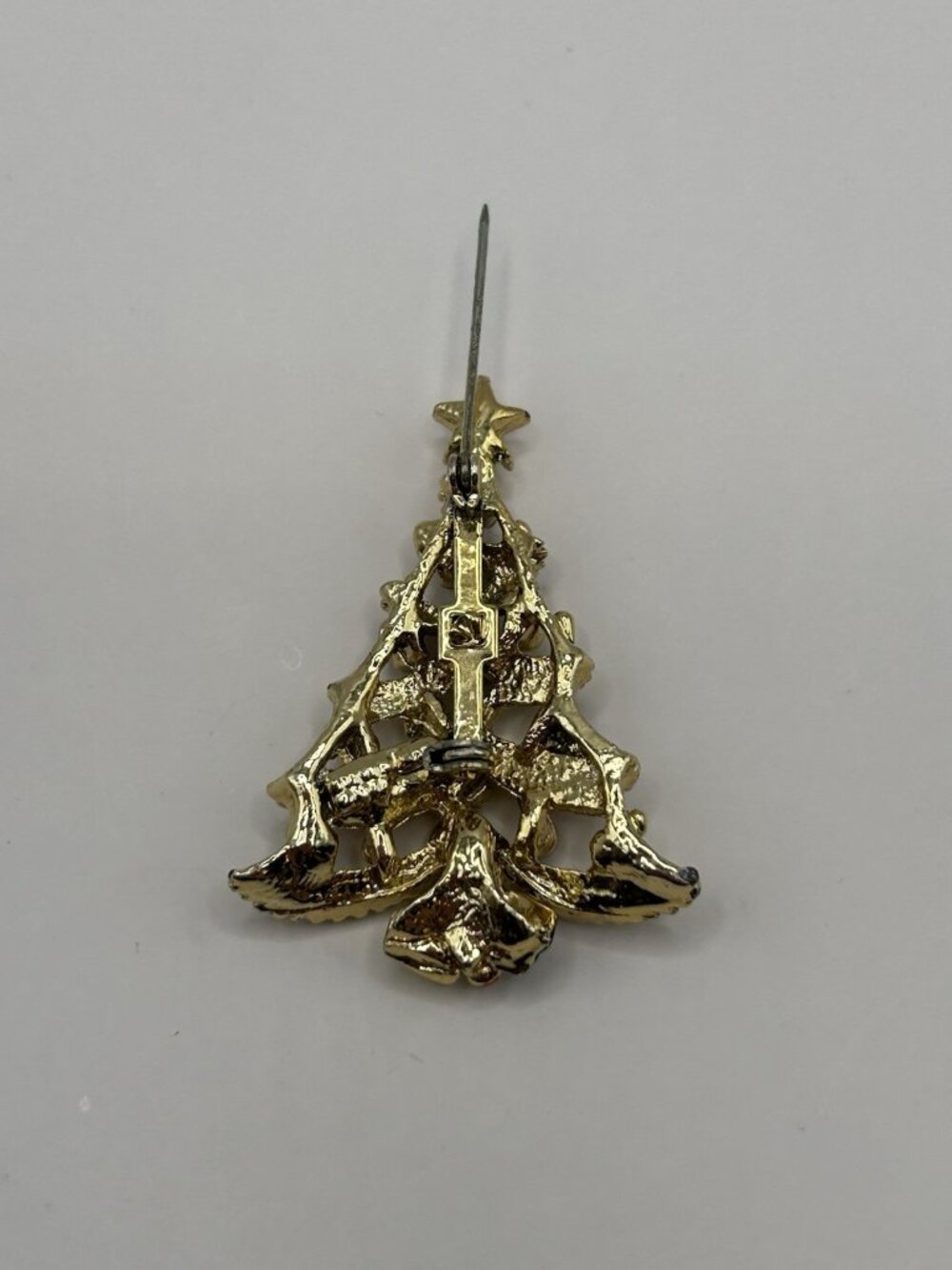 Vtg Steven Marc Christmas Tree Gold Tone Brooch Pin Enamel and Rhinestone 1987 - Picture 4 of 6